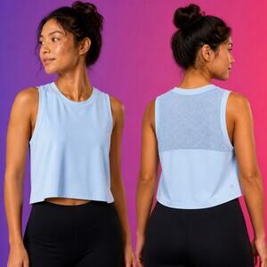 Athleta Ultimate Muscle Tank Women S Baby Blue Mesh Crop Workout Yoga Top